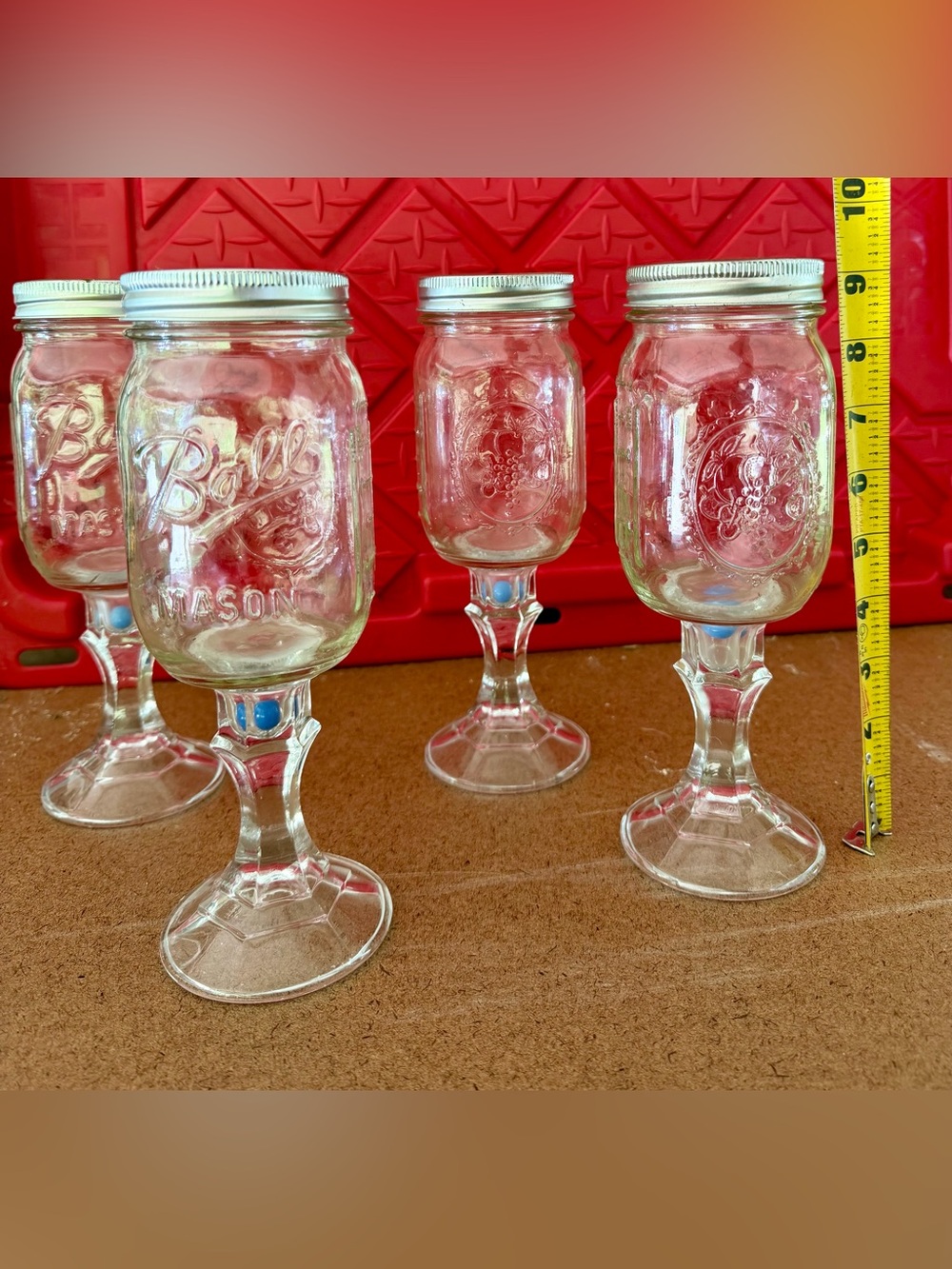 Clear Mason Jar Stemmed Glasses with Silver Lids - Set of 4